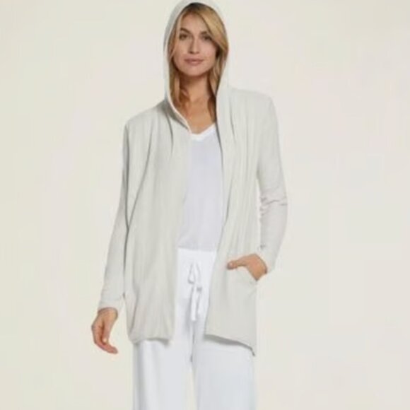 Barefoot Dreams CozyChic Ultra Lite Hooded Seashore Cardigan in Sand Dune sz L - Picture 1 of 4